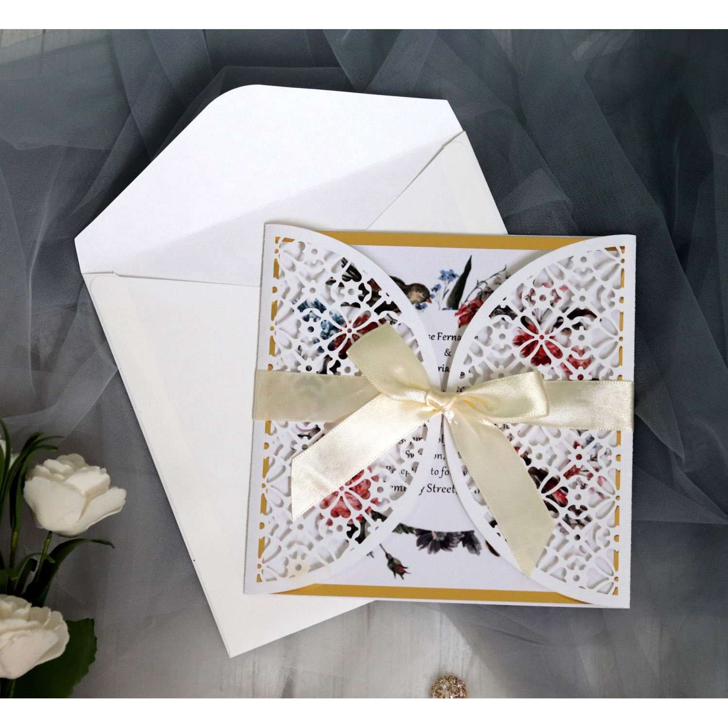 White Square Invitation Card New Wedding Invitation Modern Marriage Invitation Laser Cut